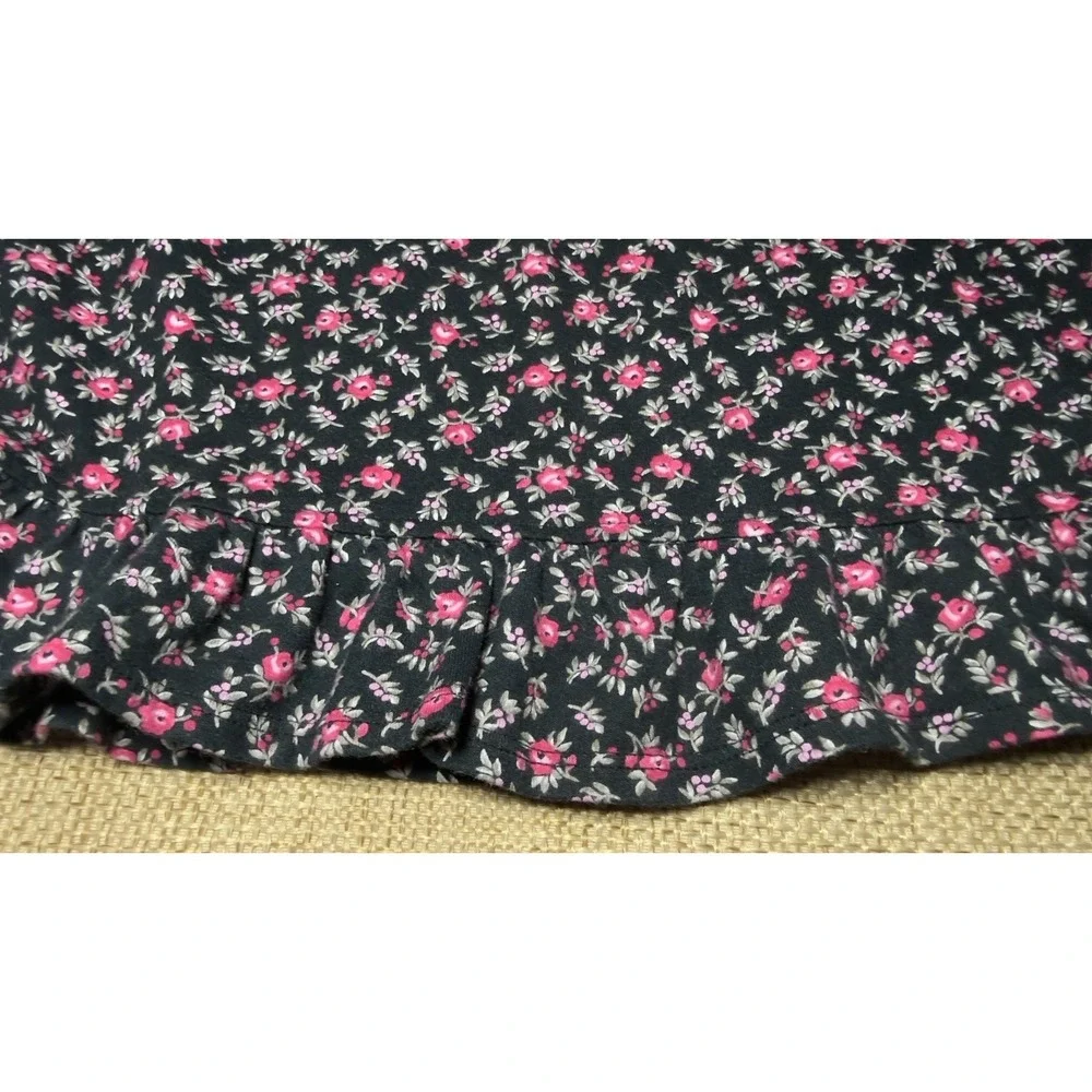 Eileen West Nightgown Womens Large Black Floral Long Sleeve Button‎ Lace Flannel